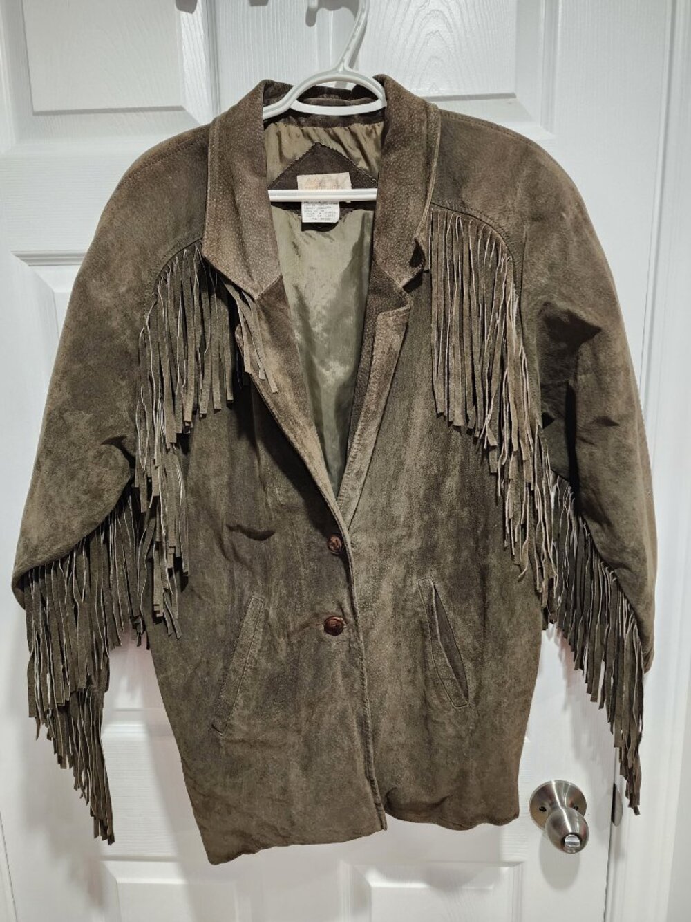 Vtg 80s North Country Eaton Suede Pig Skin Leather Fringe Jacket Small Western - Picture 3 of 9